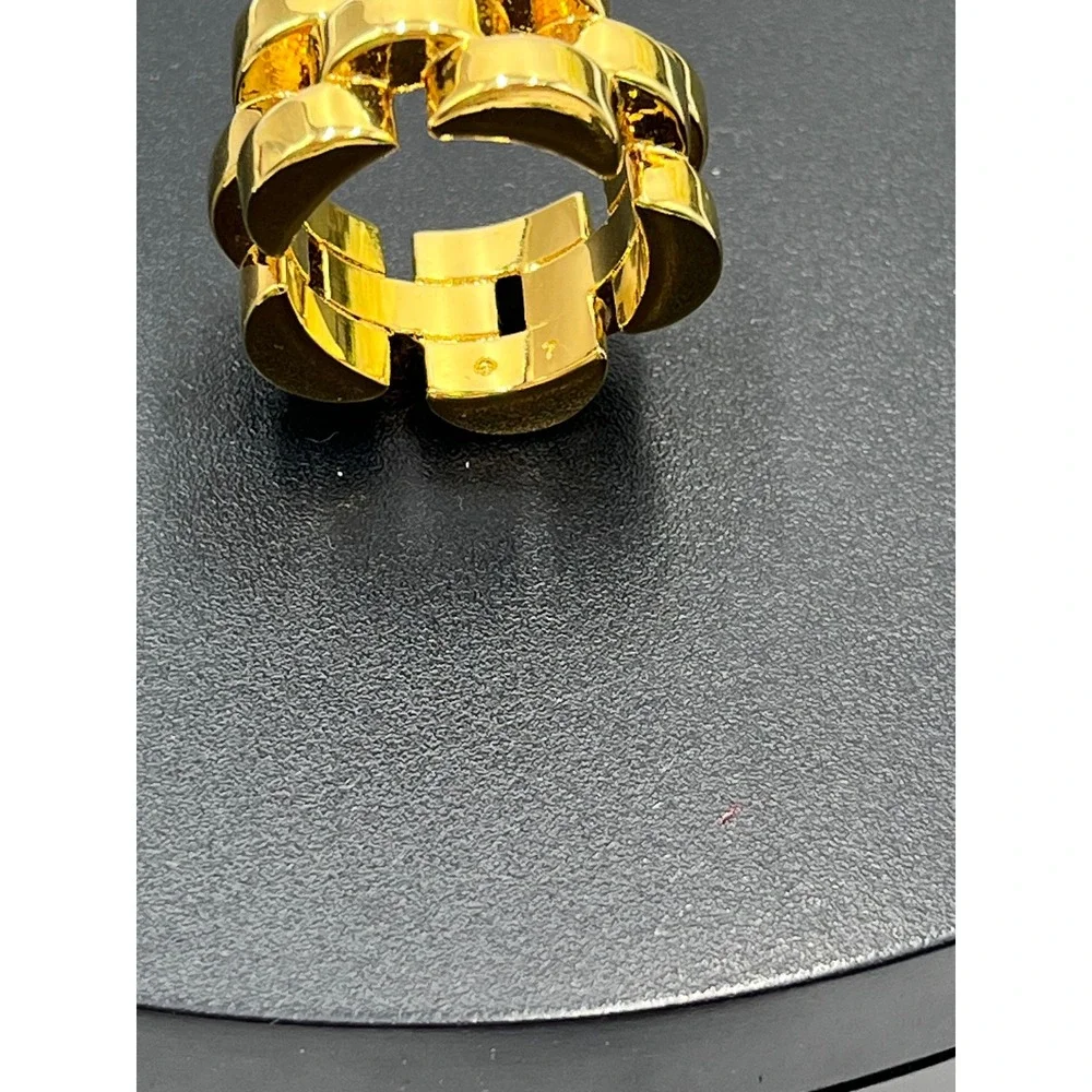 Kate Spade Rolly Sliced Scallops Gold‎ Plated Heavy Chain Link Ring Sz 7